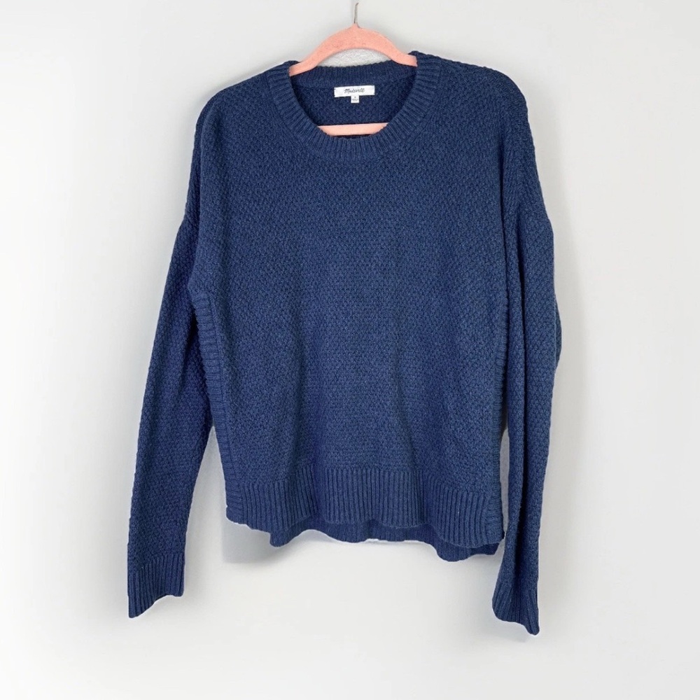 Madewell Small Blue Pickford Pullover High Low Crewneck Sweater Textured Cotton